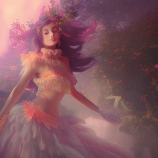 Beautiful Girl in Frilly Dress, Fantasy Concept Art