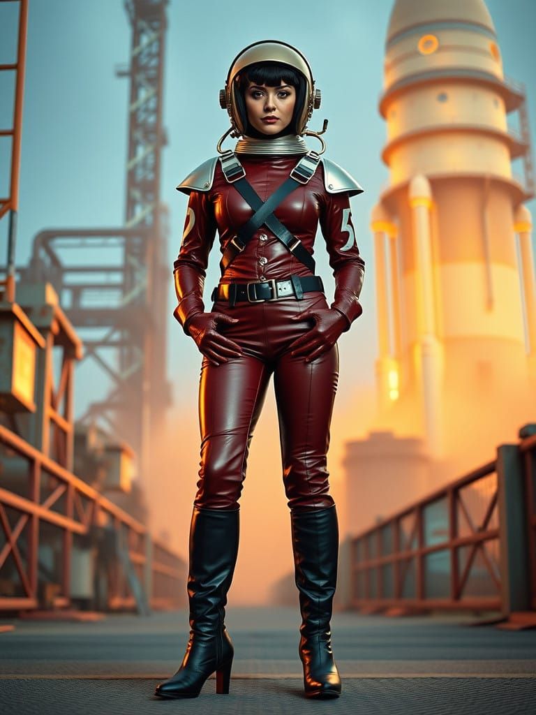 Retro Sci-Fi Rocketeer in Flash Gordon Style Spacesuit