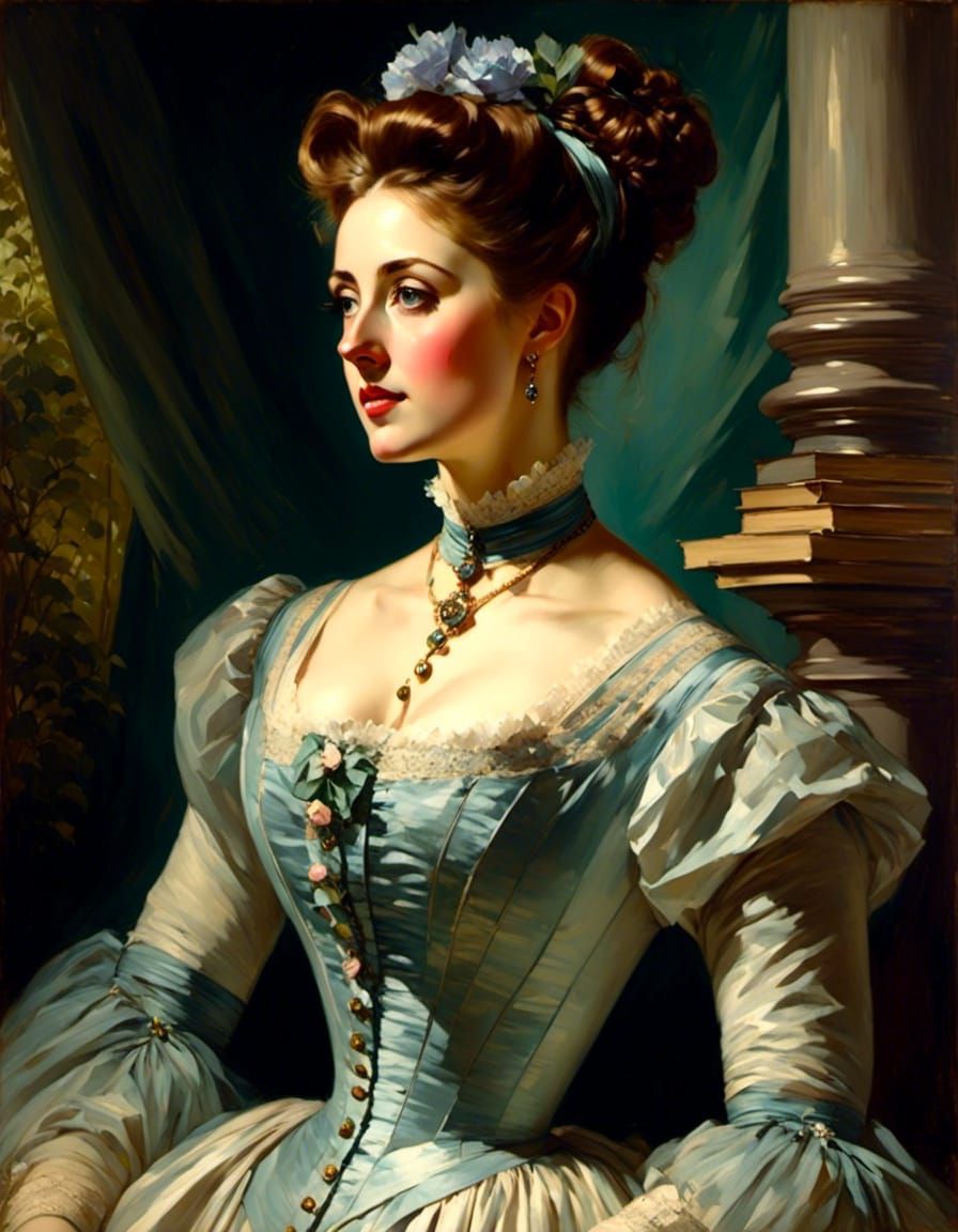 Elegant Victorian Lady in Whimsical Floral Surround