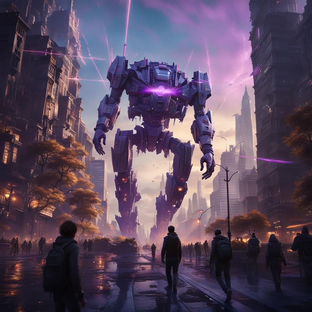 Giant Exoskeleton Fires Laser Beam: Dark Fantasy Art