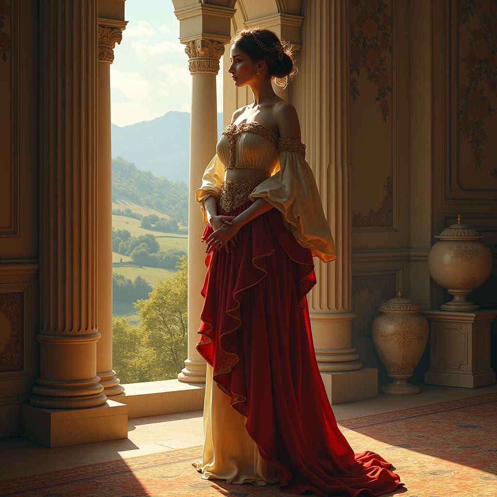 Renaissance Regal Figure in Opulent Setting