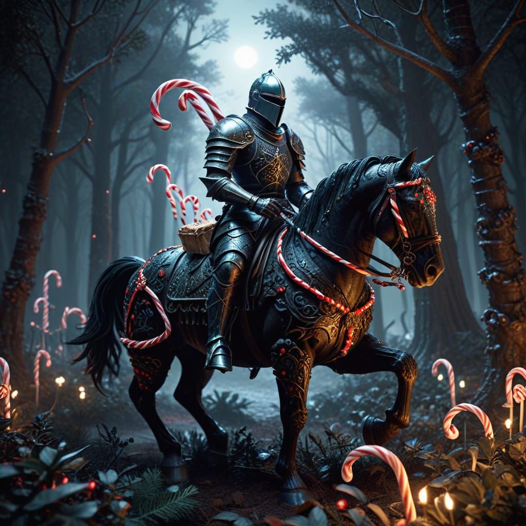 Knight Rides Liquorice Steed in Candy Cane Forest