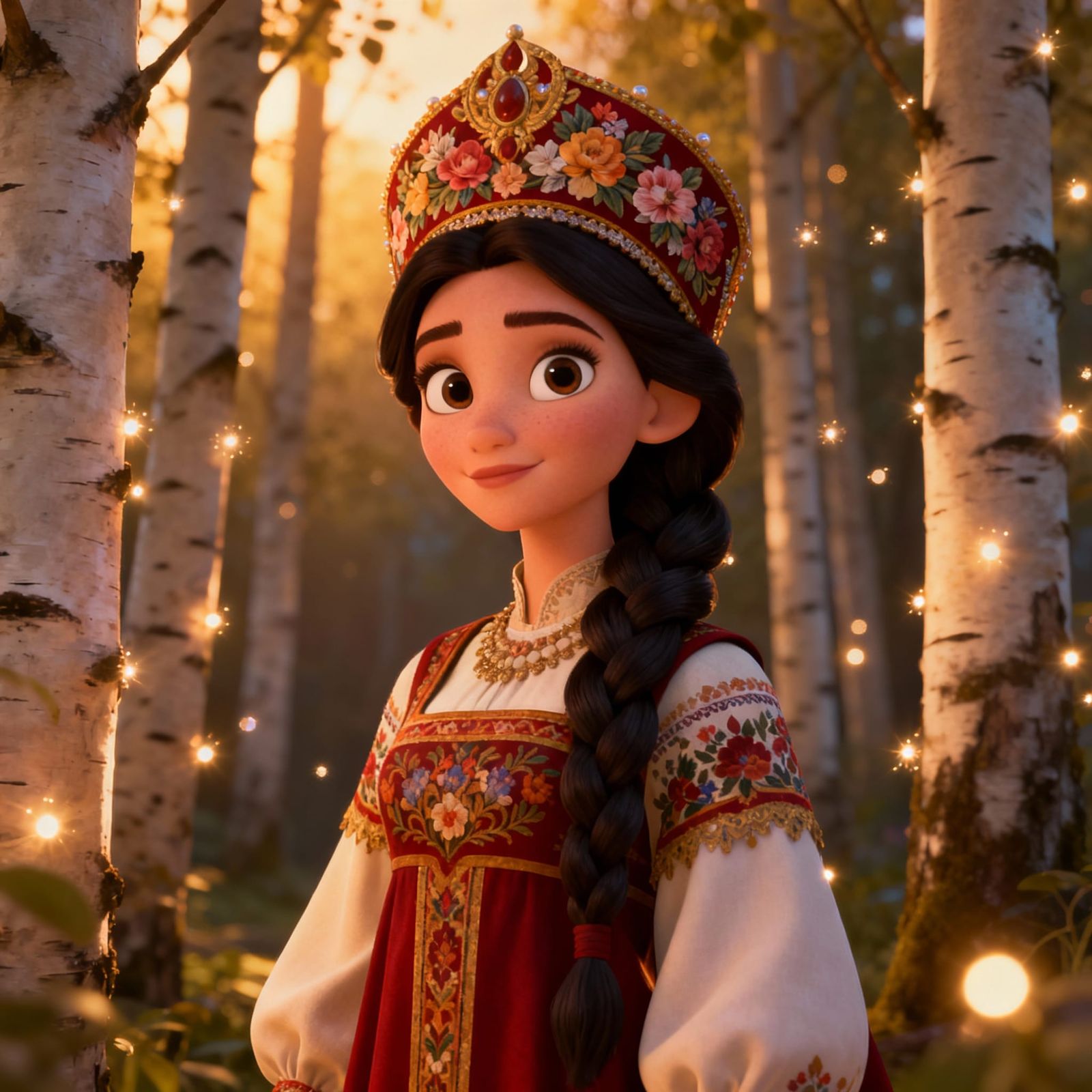 Slavic Noble Lady in Classic Disney 3D Animation Style