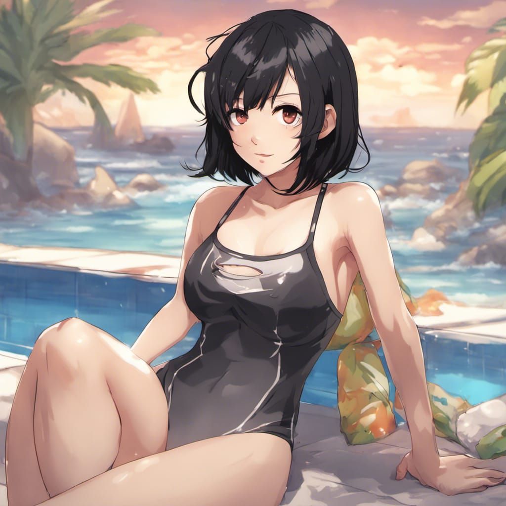 Anime Portrait of a Girl in Swimsuit