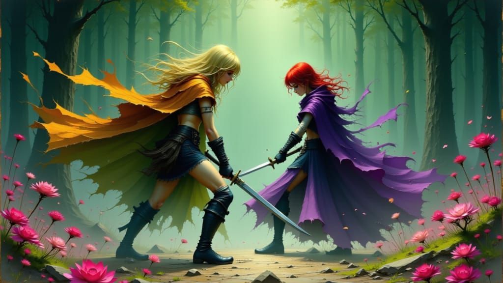 Female Assassins Swordfight in D&D Style