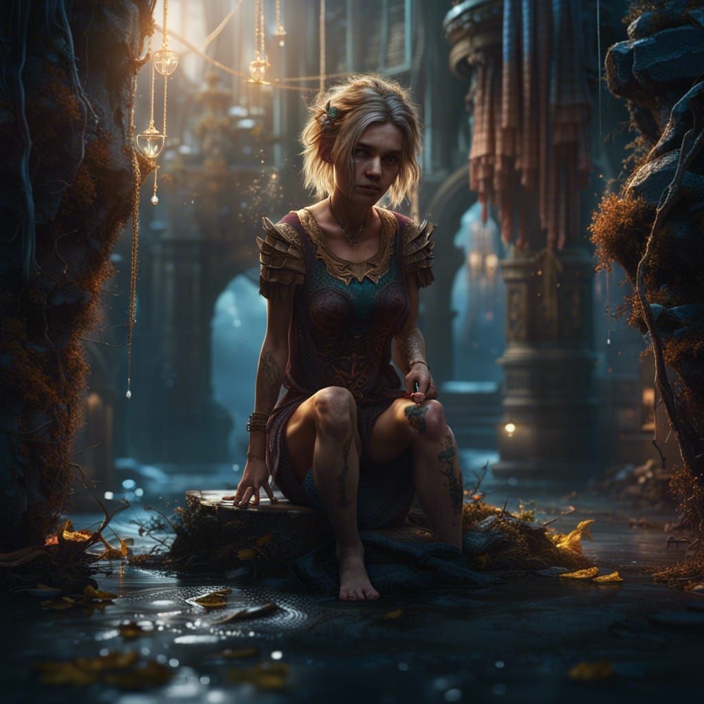 Fantasy Girl in Unfortunate Situation: Detailed Matte Painti...