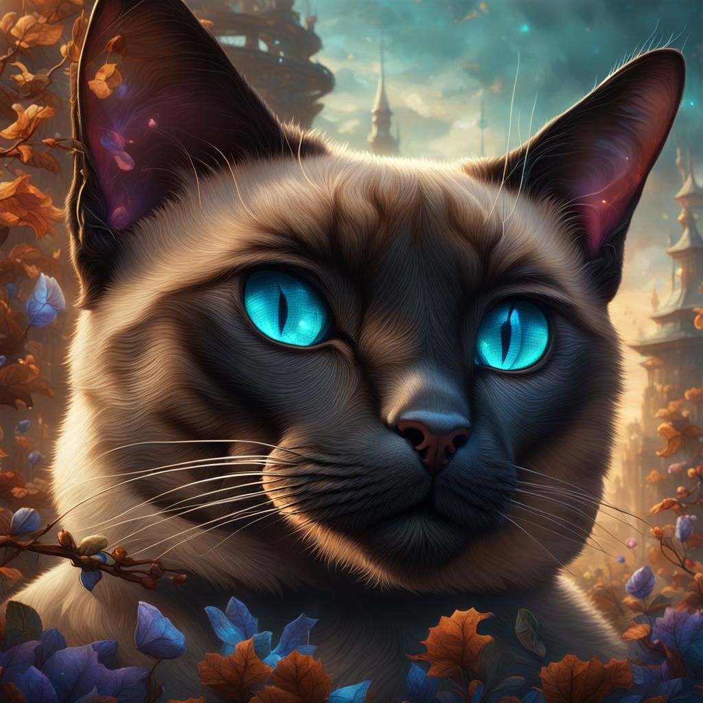 Fantastical Siamese Cat Matte Painting