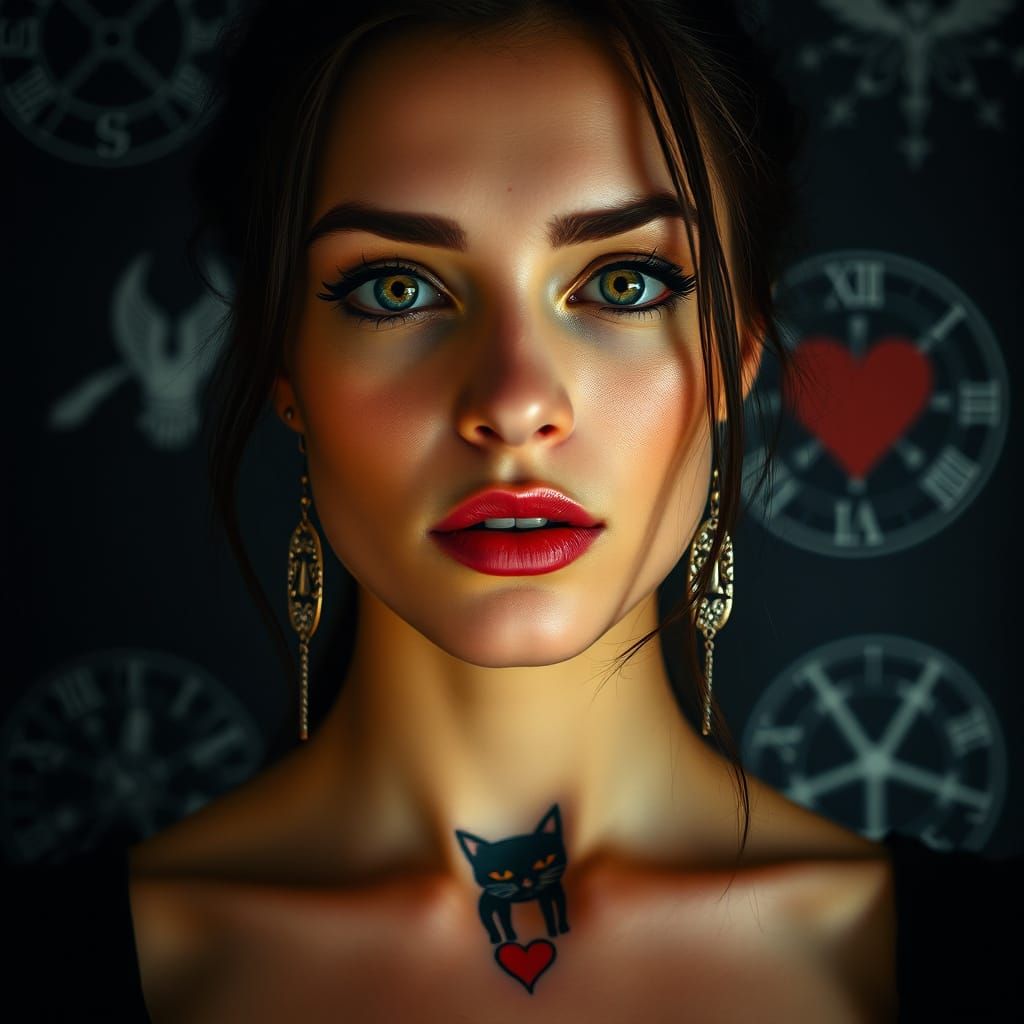 Portrait of a Mysterious Woman with Enigmatic Signs