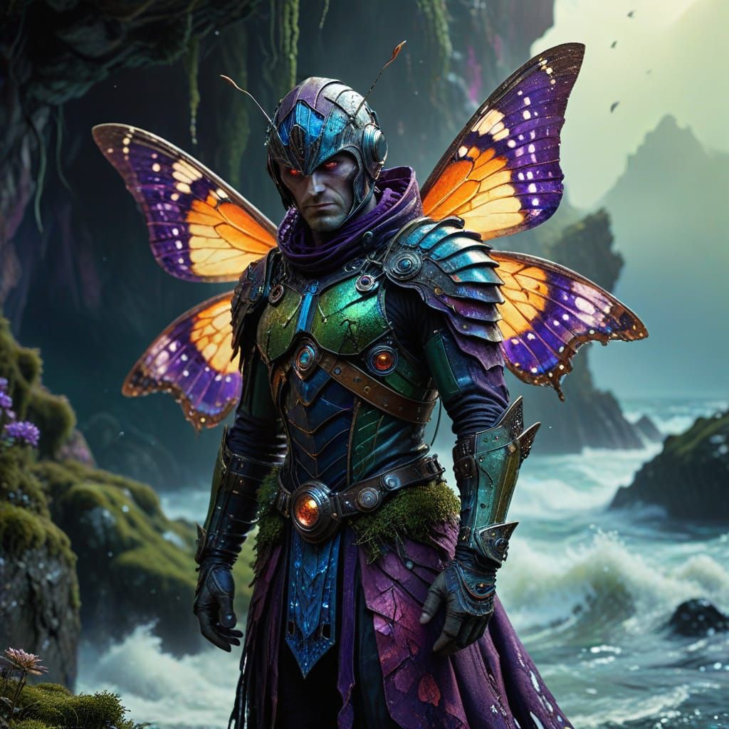 Moth-Man Warrior in Expressionist Digital Painting