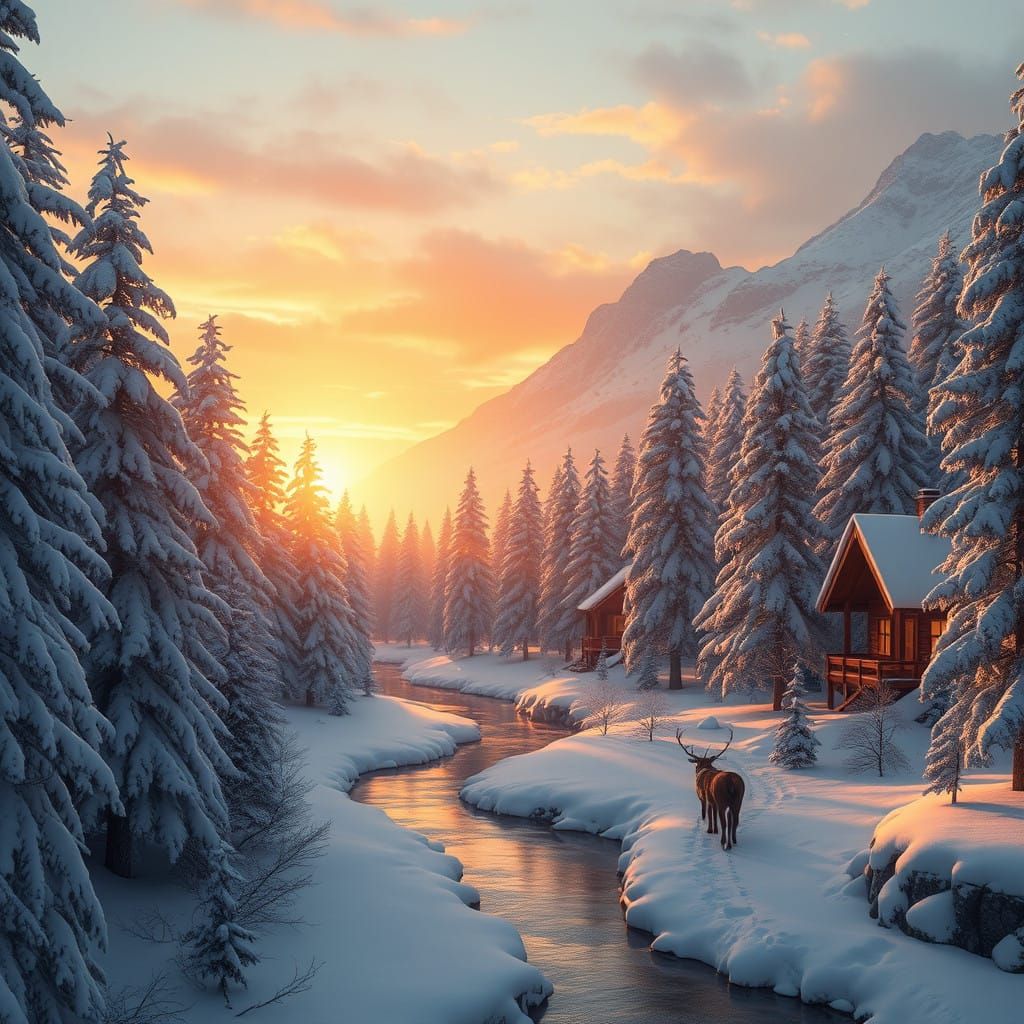 Peaceful Winter Wonderland at Sunset