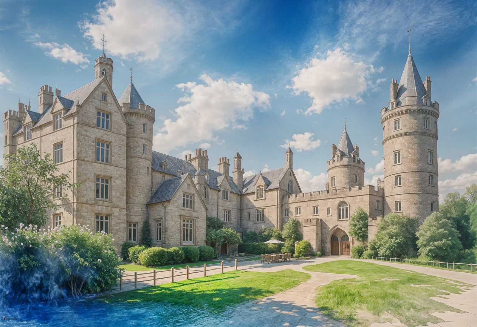 Horsley Towers: Watercolour Painting with Vignette