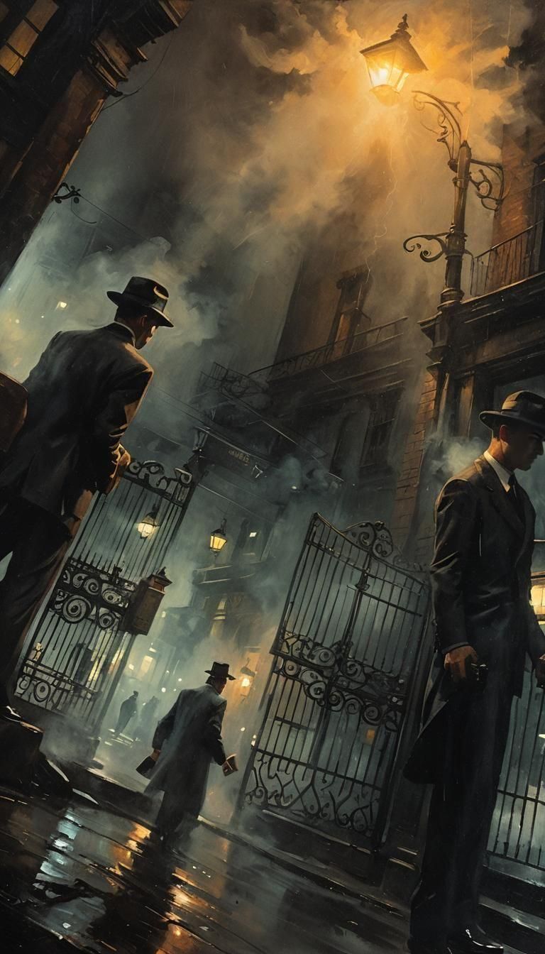 Noir Gangsters Robbing Bank at Night