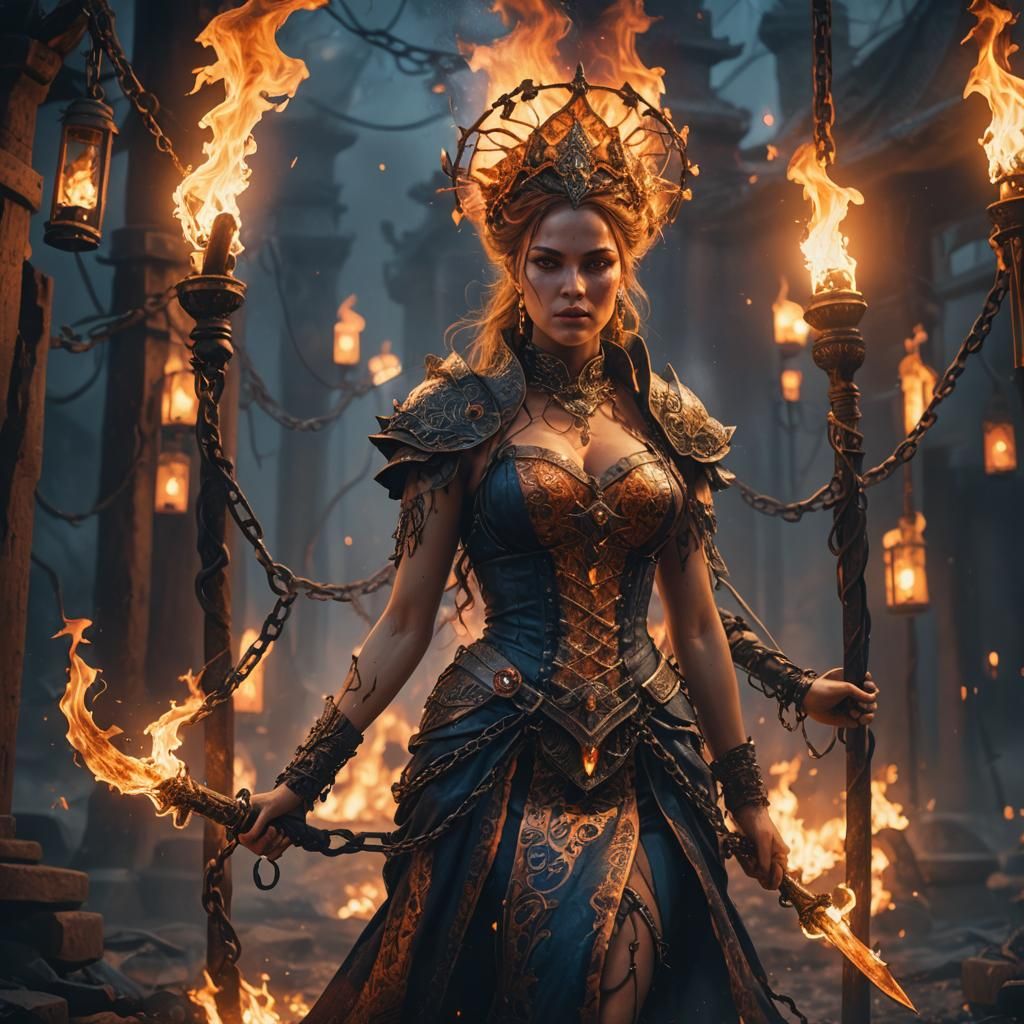 Woman at Stake in Raging Fire: Fantasy Concept Art