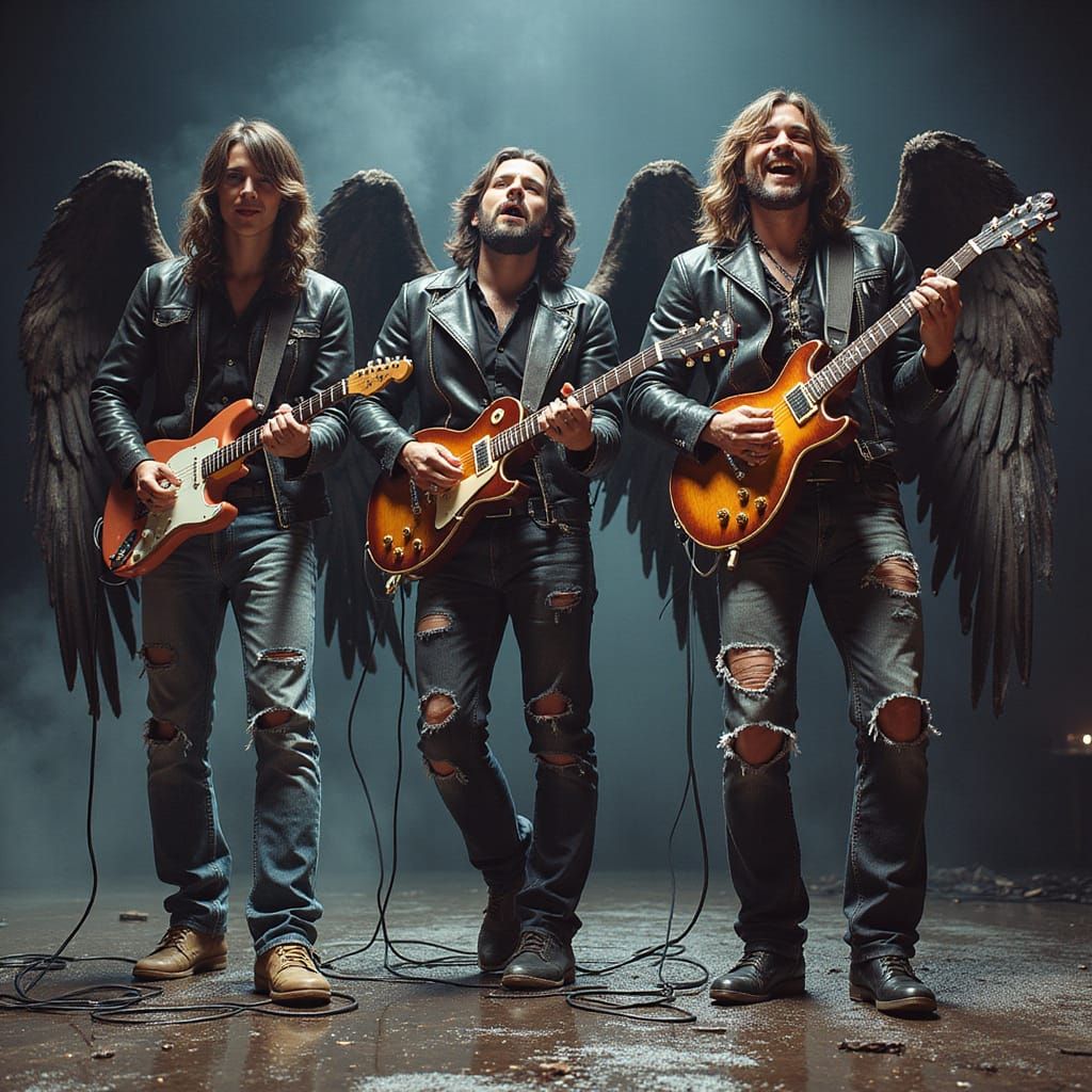 Rock 'n' Roll Angels in a Dark Mystical Scene