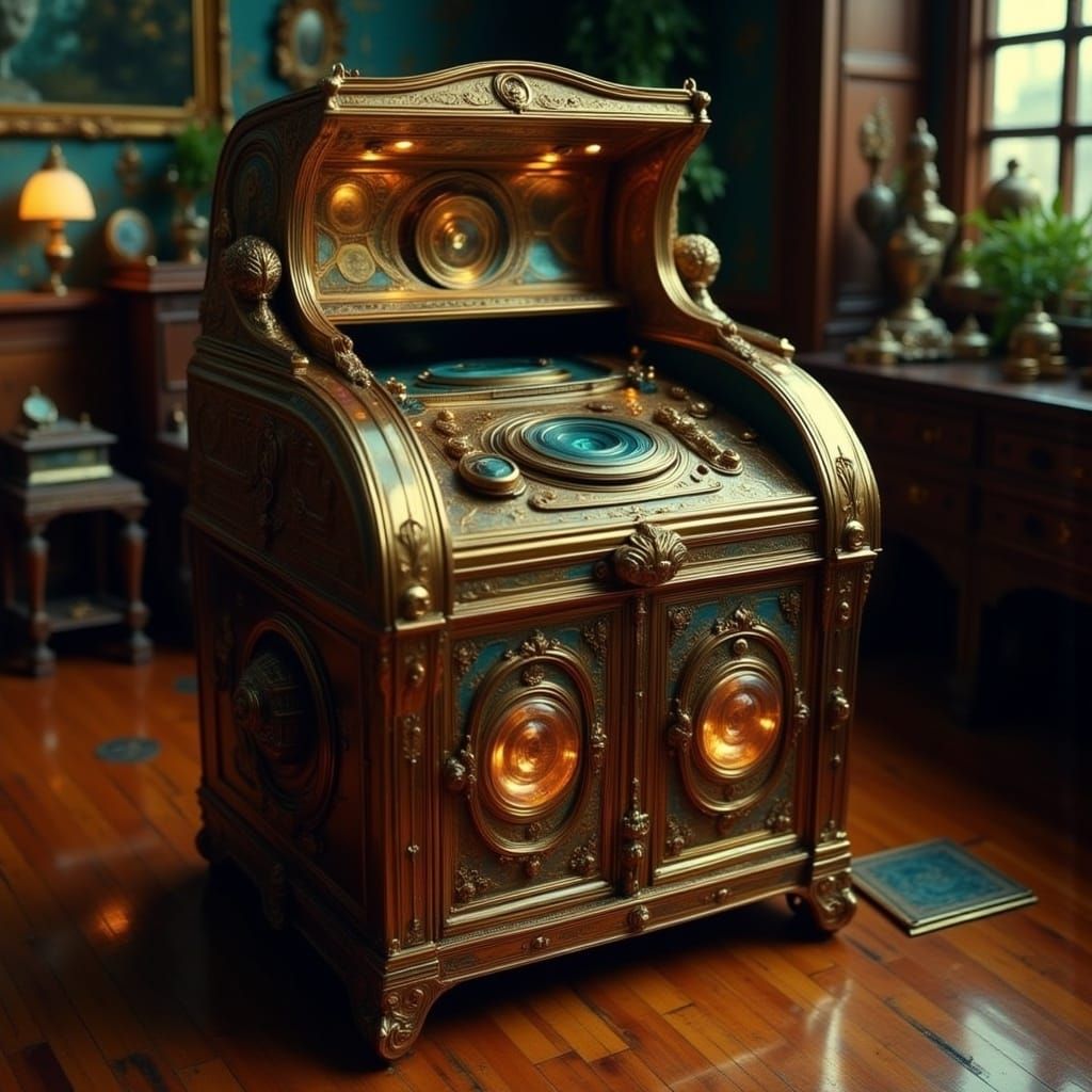 Steampunk Music Box with Intricate Gears and Brass Accents