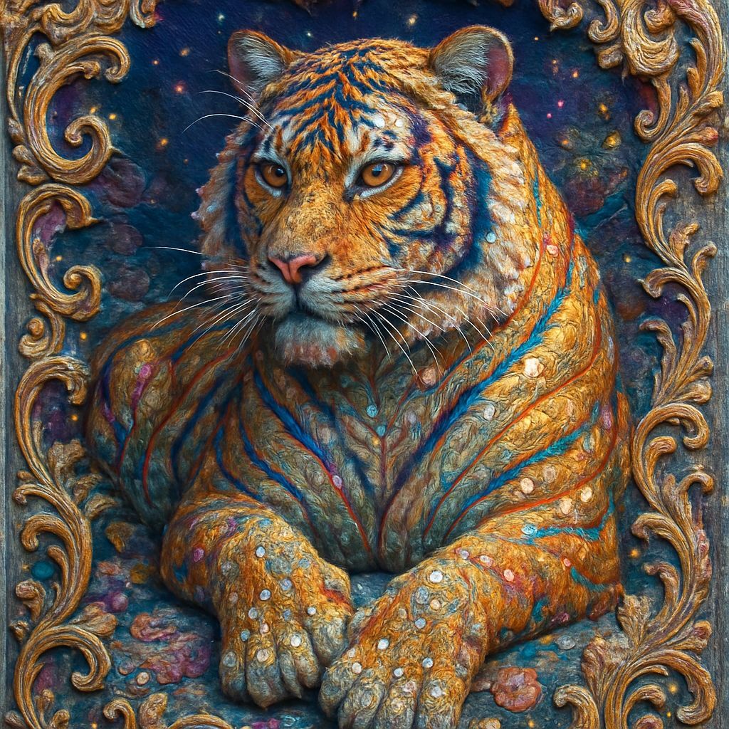 Surreal Tiger Embroidered in Sparkling Textile Art