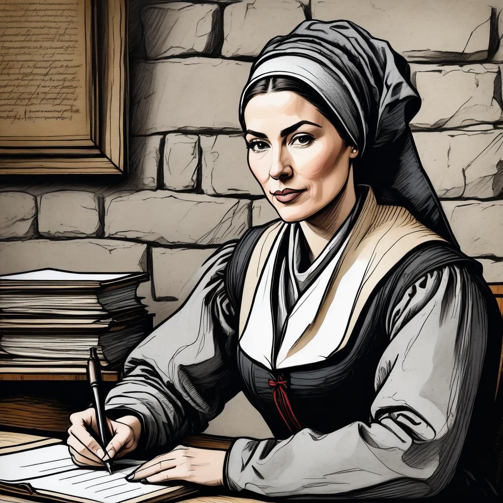 Medieval City Clerk Portrait in Charcoal Sketch Style