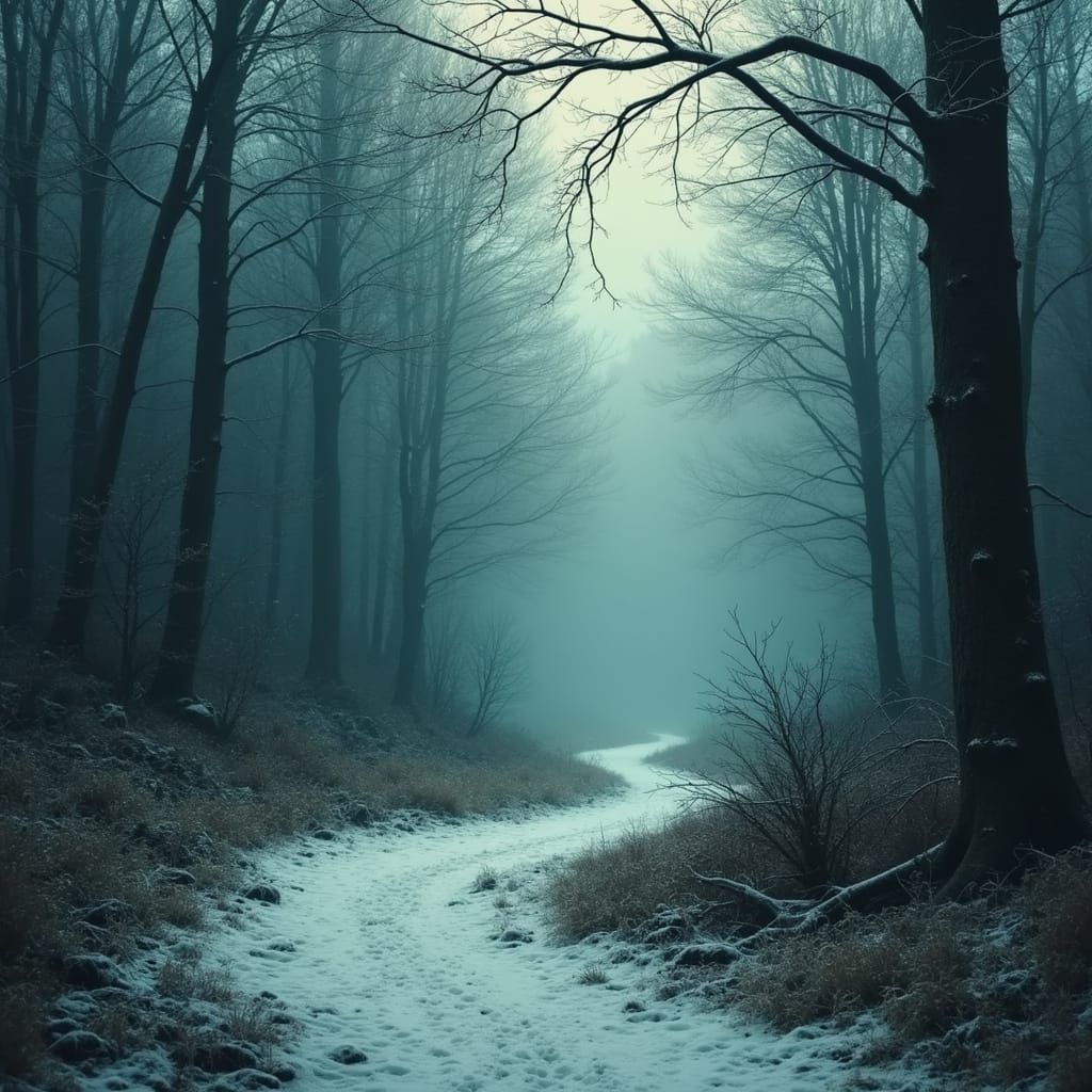 Frosty Forest Scene in Dark Fantasy Style