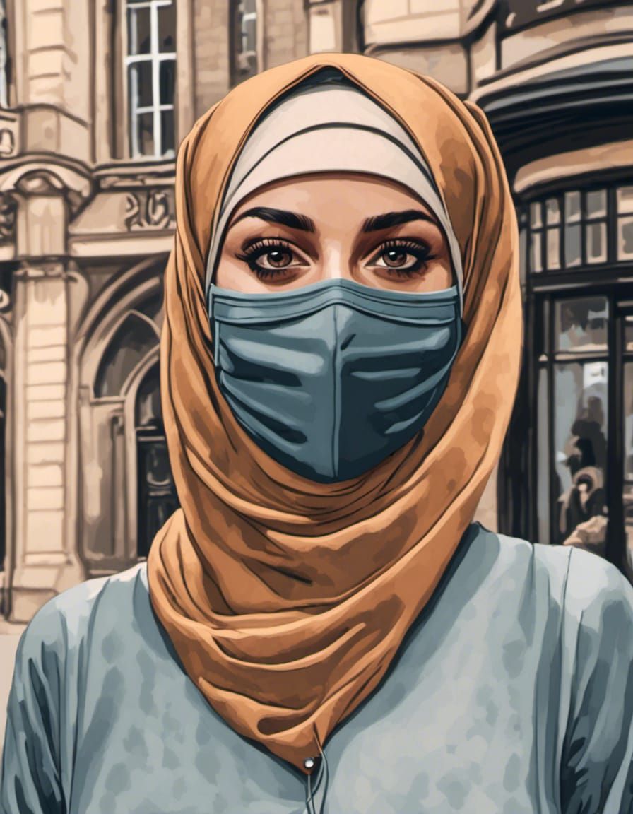 Beautiful Woman in Hijab and Facemask Portrait