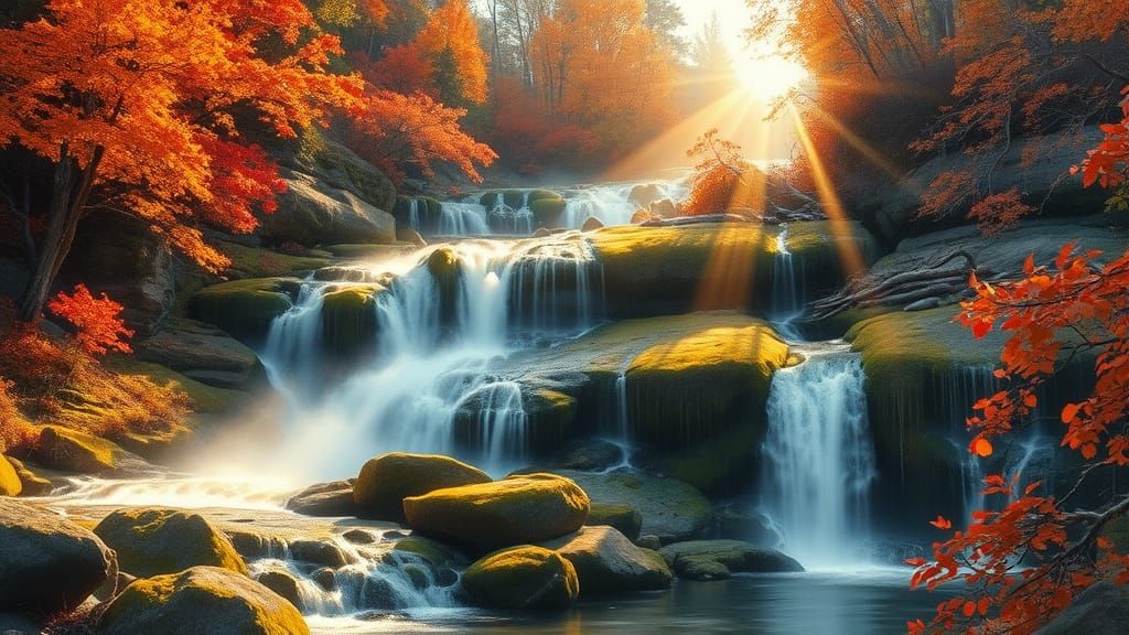 Magical Autumn Waterfall in Golden Hour Light
