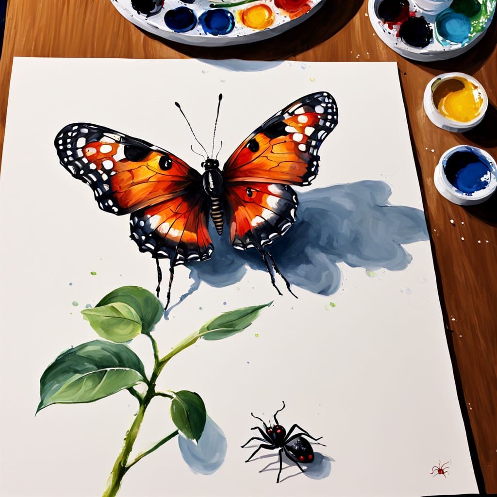 Cute Spider and Butterfly Painting