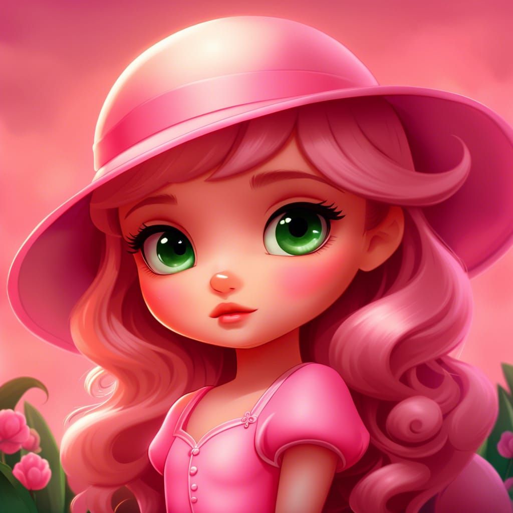 Chibi Girl in Pink Princess Dress, Digital Art