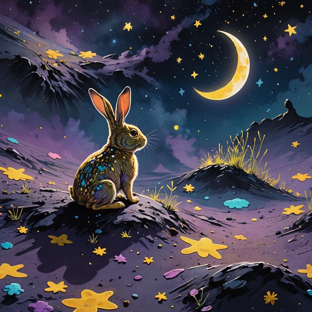 Bunny and Frog Lunar Adventure in Digital Art