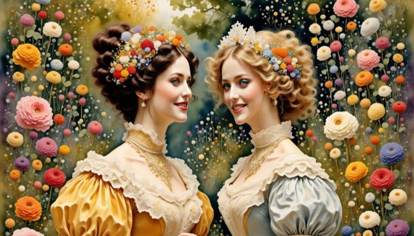 Elegant Victorian Ladies in a Whimsical Garden