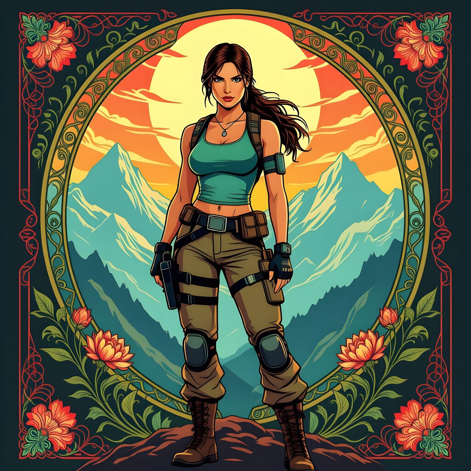 Lara Croft in Art Nouveau Pin-Up Style