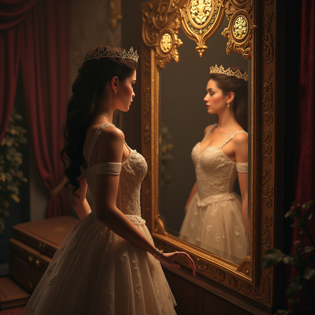 Regal Woman Facing Mystical Mirror, Unreal Engine 5 Concept ...