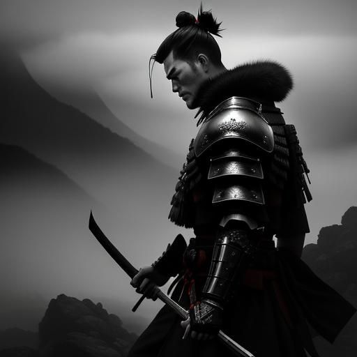 Mysterious Samurai Walks in Misty Mountains: Ukiyo-e