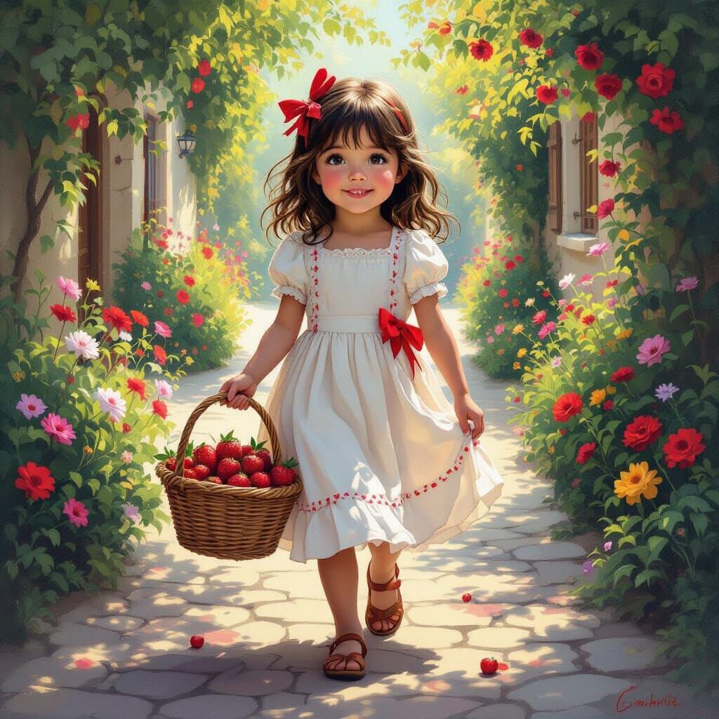 Girl with Strawberries in Hyperrealistic Style