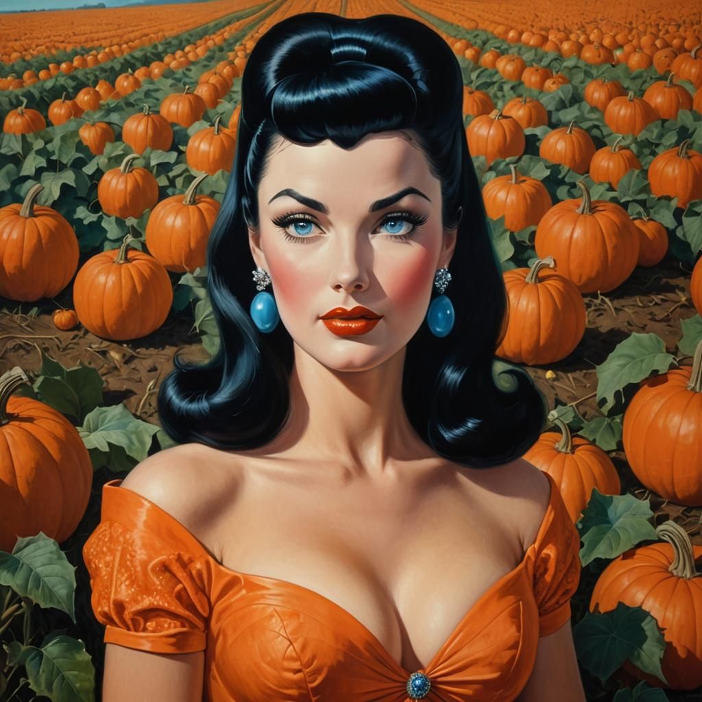 Surreal Portrait of Woman in Pumpkin Patch