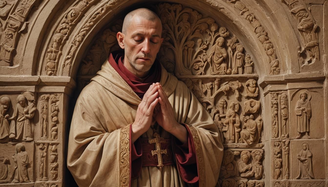 Benedictine Monk Praying: Medieval Manuscript Style
