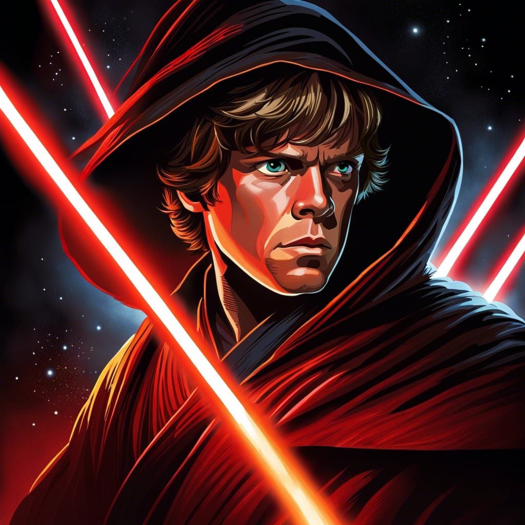 Luke Skywalker Wielding a Red Lightsaber