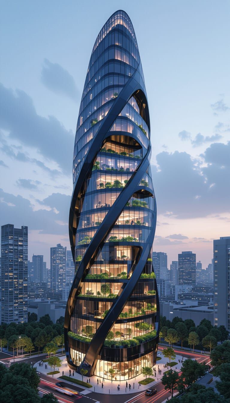 Futuristic Organic Skyscraper with Lush Gardens