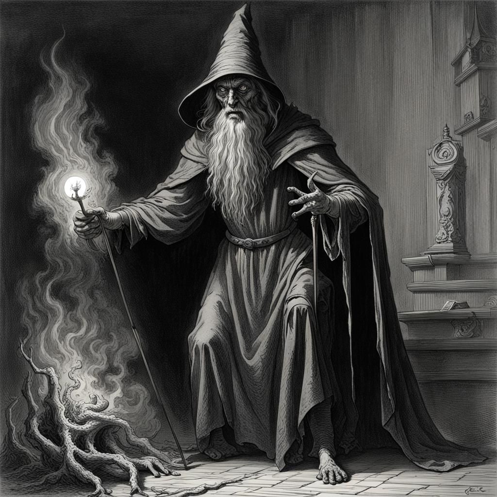 Medieval Evil Wizard in Doré Style