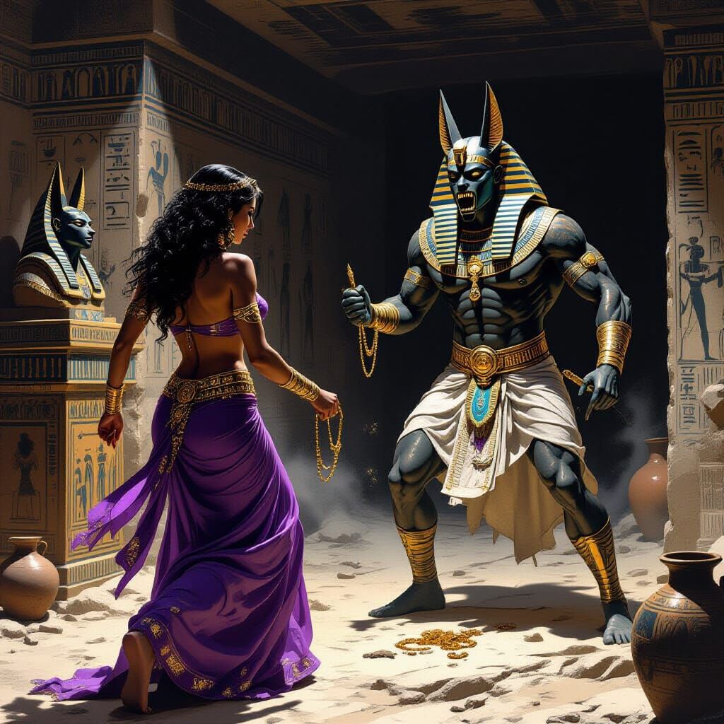 Persian Woman Flees Angry Mummy in Egyptian Crypt Pulp Art