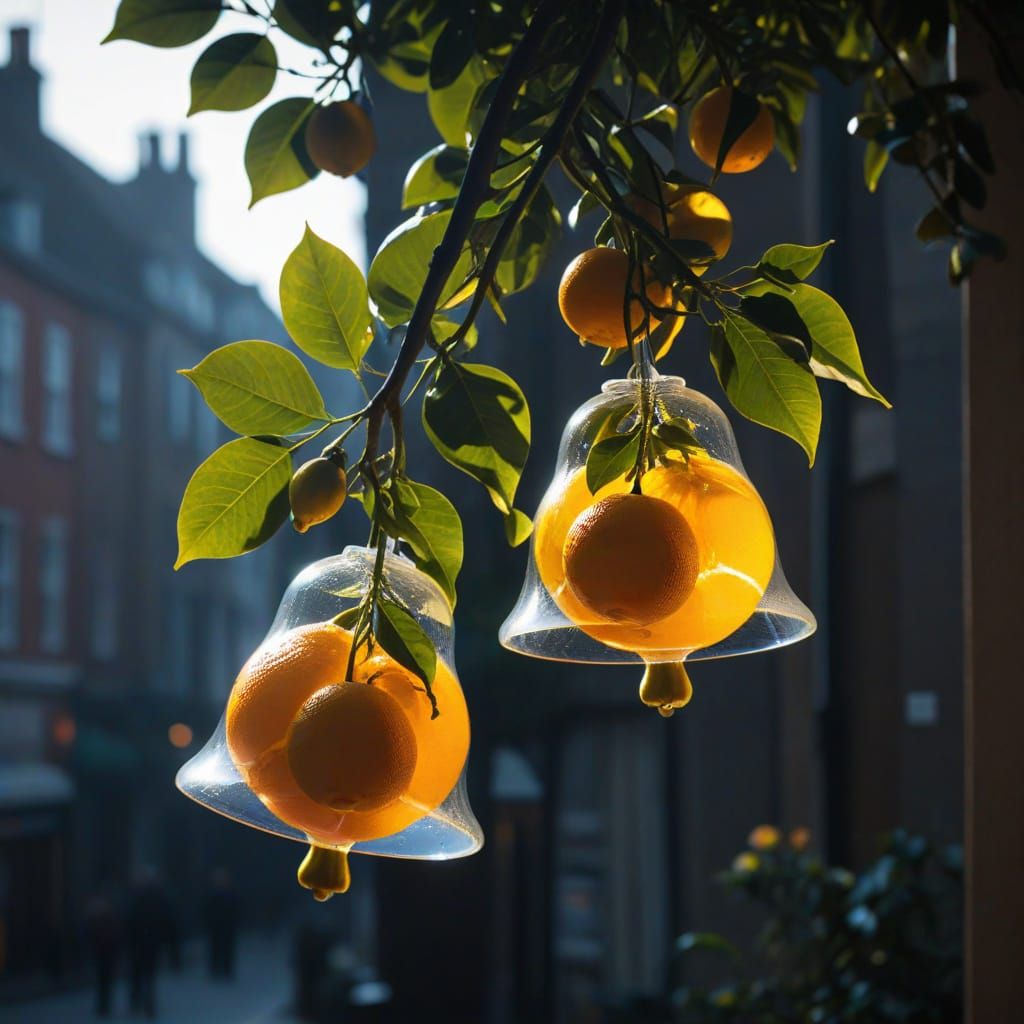 Vibrant Silhouettes of Citrus Fruits in a Double Exposure Ma...