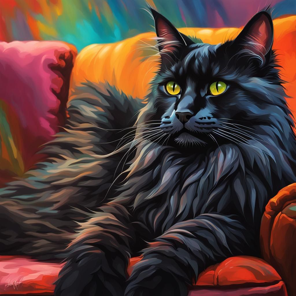 Hyperrealistic Black Maine Coon Cat Portrait