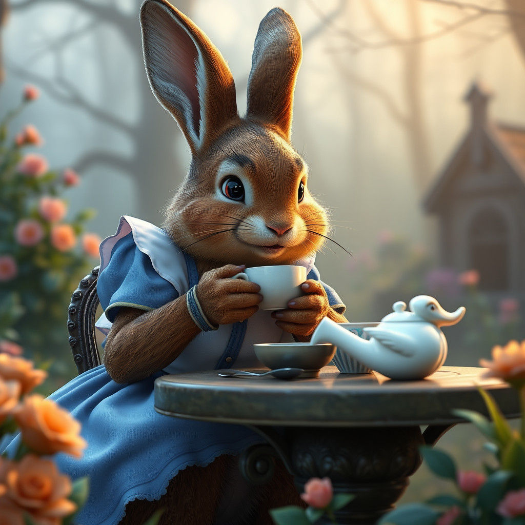Peter Rabbit and Alice Tea Party, Detailed Matte Painting