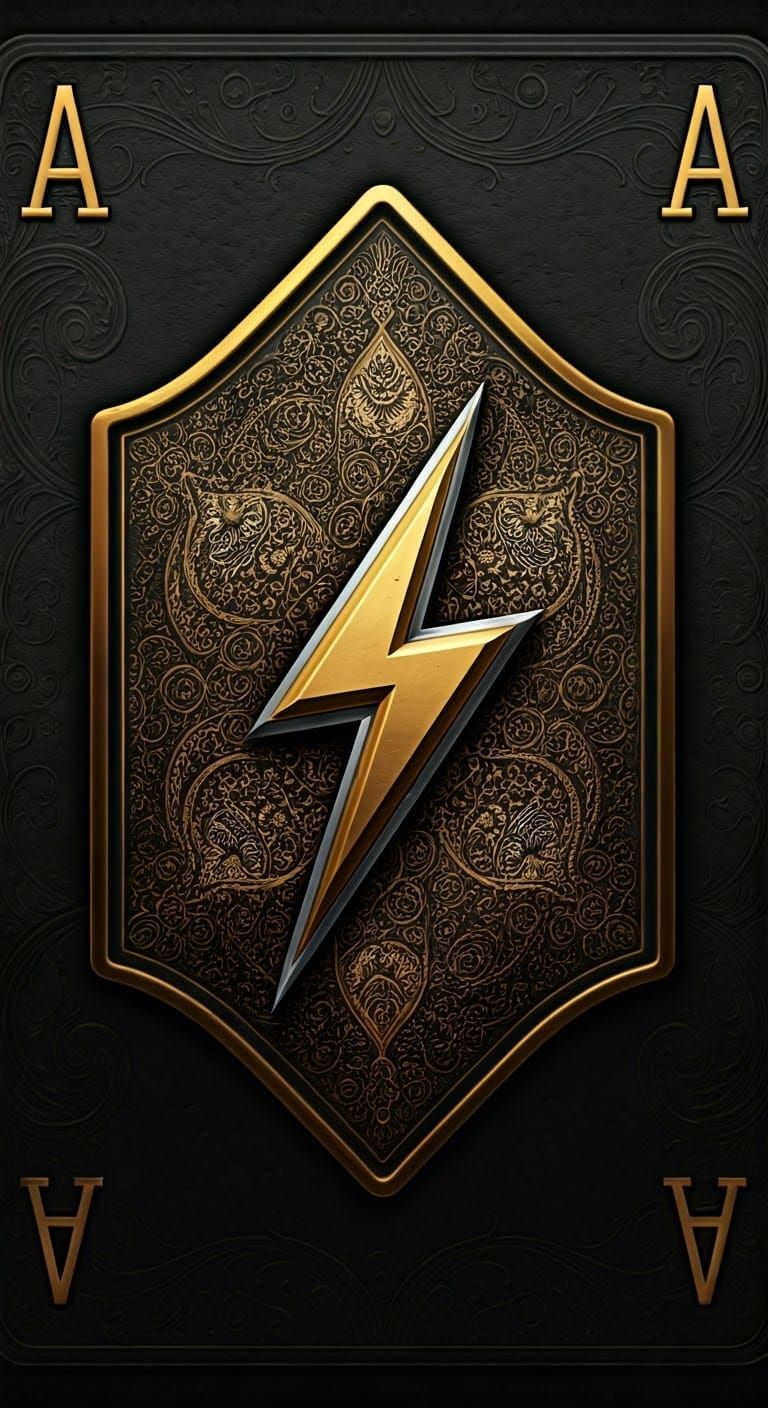 Pixelated Ace Playing Card with Ornate Lightning Bolt Icon