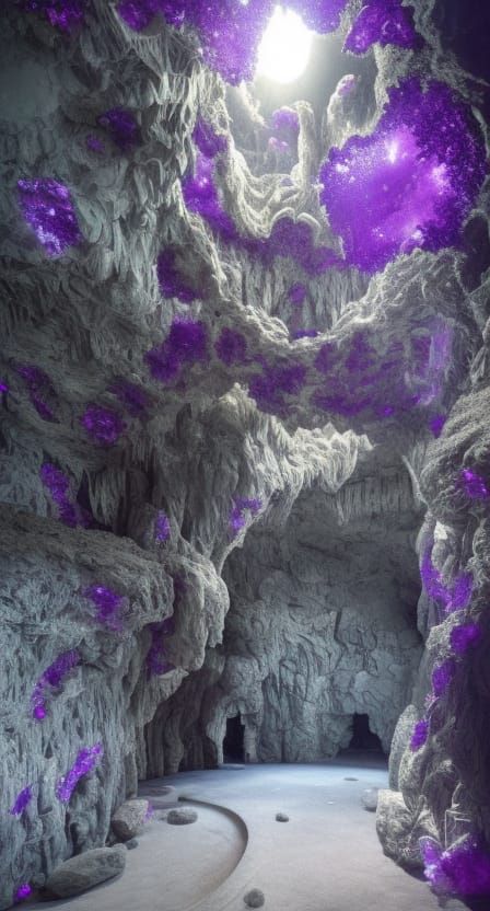 cave entrance made out of amethyst crystals