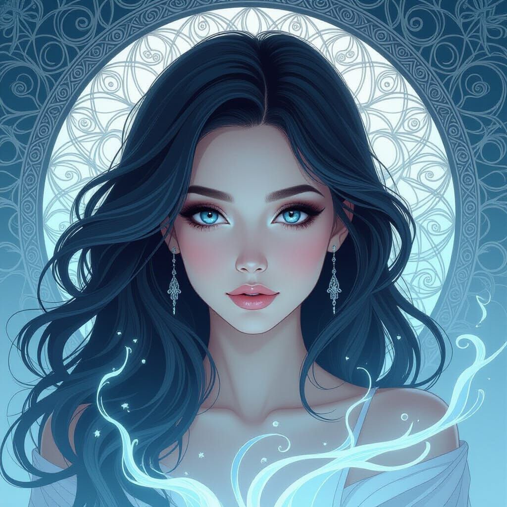 Concept Art Goddess with Large Eyes in Cosmic Style