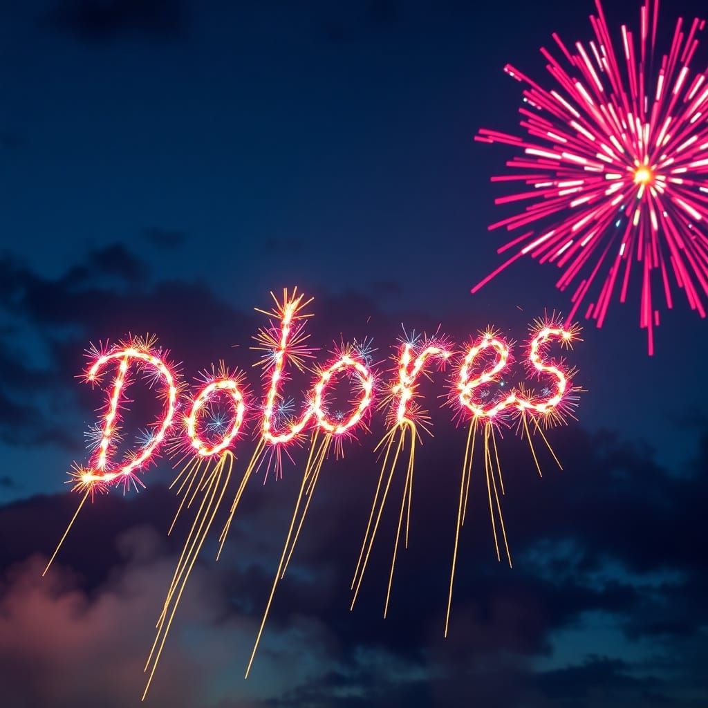 Dazzling Fireworks Spell Out Dolores in Twilight Sky