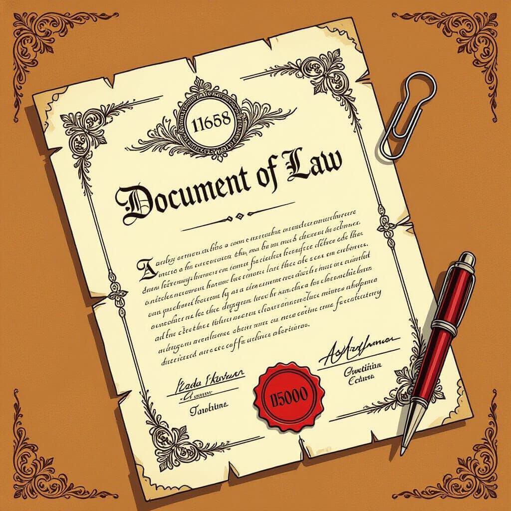 Vintage Illustration of Law Document with Paperclip