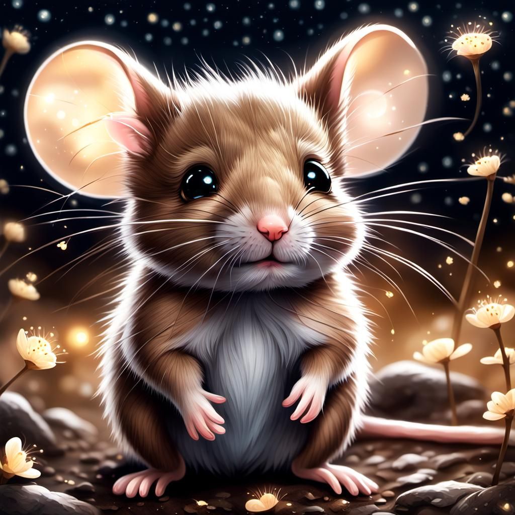 Cute Mouse in Magical Night Scene