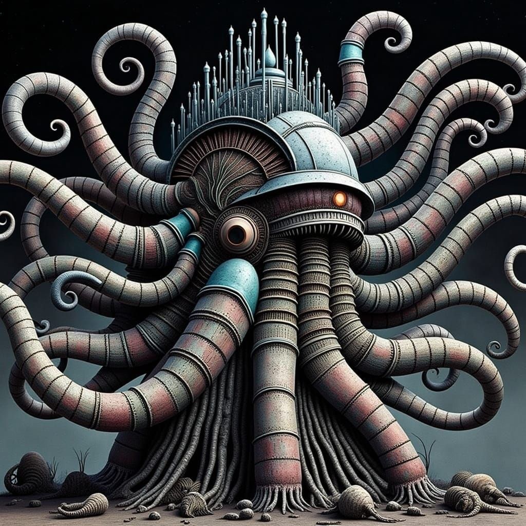 Demonic Cybernetic Citadel in H.R. Giger's Style