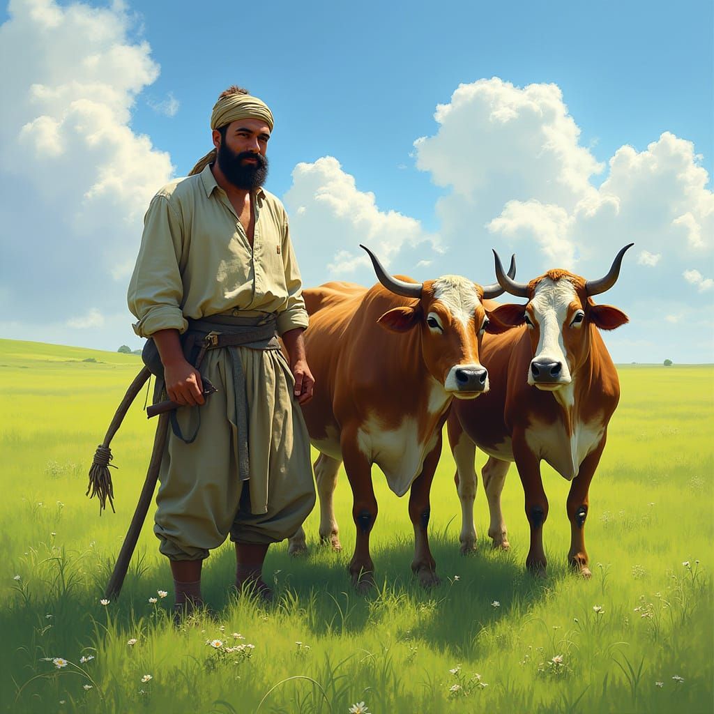 Farmer Rashid in Lush Field, Rustic Realism