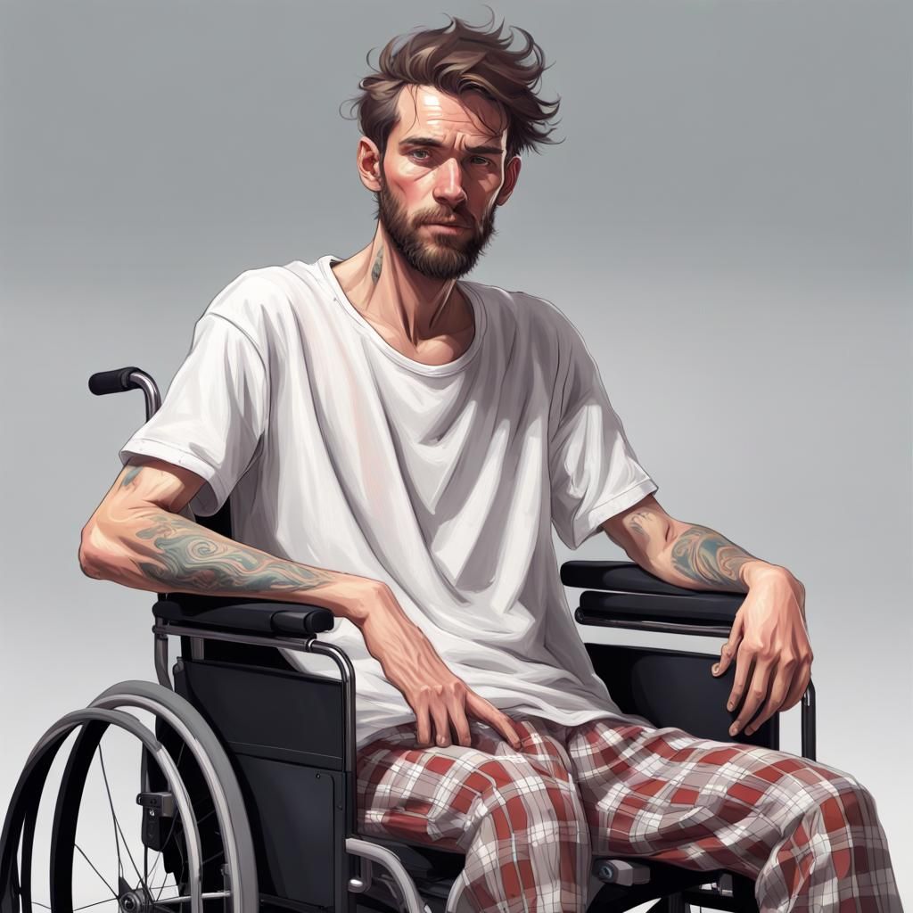 Pale Man in Wheelchair: Detailed Digital Art Portrait